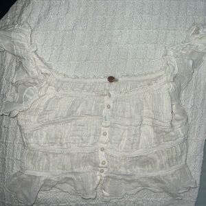 Free People Ruffled White Top